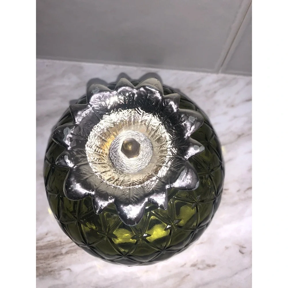 Vintage 1960s Indiana Glass Bowl‎ Quilted Duette Pattern Bowl Metal Pedestal.